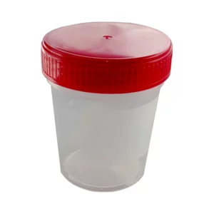 Sterylny pojemnik na próbki, poj. 120 ml z polipropylenu z czerwoną zakrętką