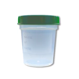 Pojemnik na próbki biologiczne poj. 125 ml z polipropylenu z zieloną zakrętką